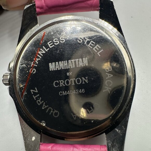 3/$30 Manhattan by Croton Watch Women Silver Tone Pink Leather Band New Battery - Picture 4 of 13